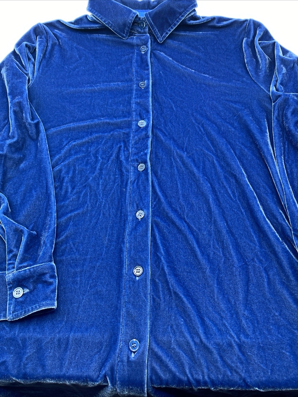 Soft Surroundings Women’s Velvet Boyfriend Tunic Shirt Velour Medium Blue
